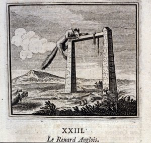 The English Fox. Fables by Jean de La Fontaine (1621-95). Illustration by François Chauveau (1613-1676). Edition of 1728 by Francois Chauveau