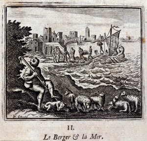 The Shepherd and the Sea. Fables by Jean de La Fontaine (1621-95). Illustration by François Chauveau (1613-1676). Edition of 1728
