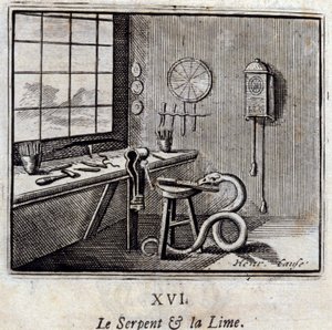 The Snake and the Lime. Fables by Jean de La Fontaine (1621-95). Illustration by François Chauveau (1613-1676). Edition of 1728 by Francois Chauveau