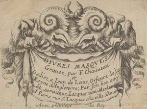 Title Plate with Two Satyr Heads, from Divers Masques, ca. 1635-45