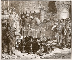 Fitz-Arthur forbidding the burial of William, illustration from 