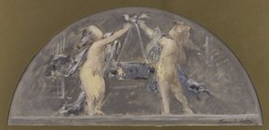 Sketch for the Dining Room of the Hôtel de Ville de Paris, Two Children Lifting a Large Box Together by Francois Lafon