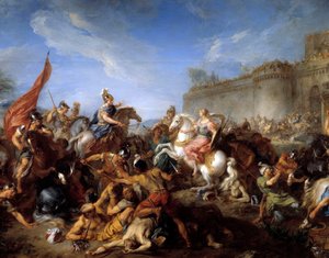 Tancrede giving arms to Clorinde Illustration for the poem La jerusalem delivree by Torquato Tasso