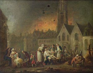 The Grand Place in Lille During the Siege of 1792 by Francois Louis Joseph Watteau