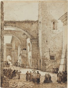 A Priest Processing through a Medieval Street in Viterbo by Francois Marius Granet