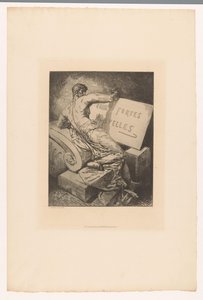 Title Print with Man on Stone Monument (series: Etchings by Various Printmakers from 1877)