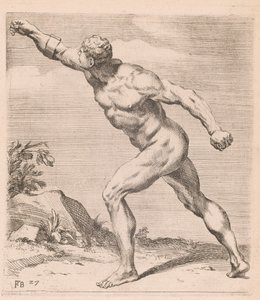 A Nude Fighting Man, side view, turned to left