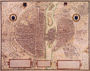 Map of the City of Paris in 1540-1555 by Francois Roger de Gaignieres