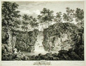 View of a Cascade at Bolton Park, Craven, Yorkshire, published 1753 (engraving) by Francois Vivarez