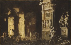The Fire of Troy with Aeneas Carrying Anchises, by Francois de Nome by Francois de Nome