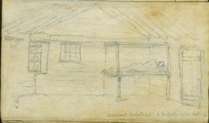 One-post bedstead and buffalo hide listing, 1851 by Frank Blackwell Mayer