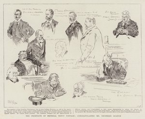 The Prospects of Imperial Penny Postage, Congratulating Mr Henniker Heaton by Frank Craig