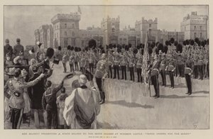 Her Majesty presenting a State Colour to the Scots Guards at Windsor Castle, Three Cheers for the Queen