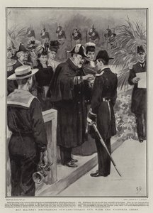 His Majesty Decorating Sub-Lieutenant Guy with the Victoria Cross by Frank Dadd