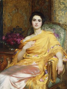 Portrait of Elsa, Daughter of William Hall, Three-Quarter Length, Seated Wearing a Pink Dress and Yellow Wrap