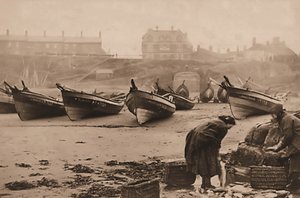 Women loading fish into baskets from the fishing boats, Whitby Harbour by Frank Meadow Sutcliffe