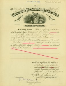 Notice of right of pension to Edward Parker Rice, June 20, 1908 by Frank Pierce