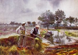 Norfolk Broads: Marshmen Weed-Lifting by Frank Southgate