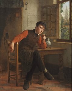 François Antoine De Bruycker - Young Man Smoking a Pipe in an Interior by François Antoine de Bruycker