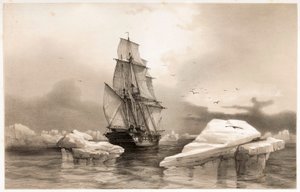 Corvette La Recherche near Bear Island on 7th August, 1838, from Voyages en Scandinavie, 1852