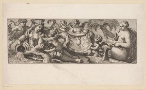 Putto with Burning and Pierced Heart by a Pair of Water Nymphs by François Bignon