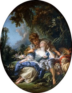 A Shepherd and a Shepherdess in Dalliance in a Wooded Landscape by François Boucher