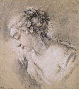 Bust of a Girl in Profile to Left, mid 18th century by François Boucher