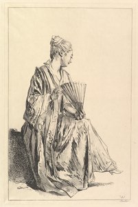 Woman Sitting, Profile to the Right, Playing with a Fan by François Boucher