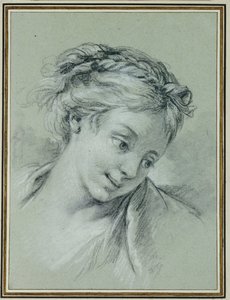 Head of a Girl Looking Down to the Right by François Boucher