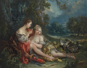 Two Nymphs of Diana Resting After Their Return from the Hunt by François Boucher