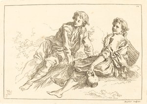 Reclining Shepherd Boys by François Boucher after Abraham Bloemaert
