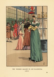 Fashionable Woman Shopping in the Wooden Gallery in the Palais Royal, Paris by François Courboin