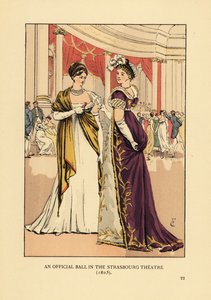 Fashionable Women in Ball Gowns and Turbans at a Theater. An Official Ball in the Strasbourg Theatre