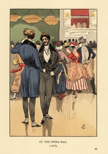 Fops in Coat with Tails, Waistcoat, Tight Pants and White Stockings at the Opera Ball 1835