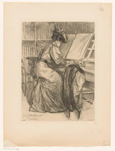 Woman reading in a library by François Courboin