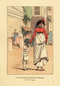 Woman and Child in Front of the Fountain of Leda, Fontaine de Leda, in the Rue du Regard, Paris, Year VII