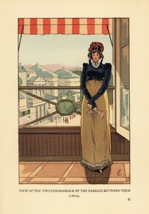 Woman at Window Overlooking the Panoramas and the Passage des Panoramas, on Boulevard Montmartre, Paris by François Courboin