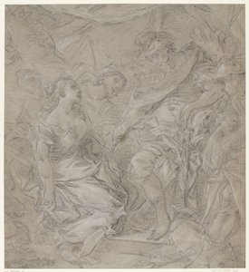 Young Woman Kneeling Before a Commander in His Tent (Scipio?) by François Le Moine (manner of)
