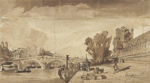 The Seine and the Pont Royal; Right the Pavillon de Flore and a Wing of the Louvre by François Victor Sabatier