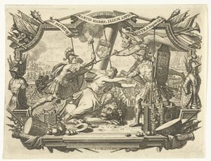 Dutch Maiden Attacked by Soldier and Protected by Father Time in a Frame with Trophies of Arms