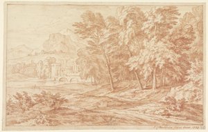 Landscape with River and Bridge with Round Tower by Frans Boudewijns