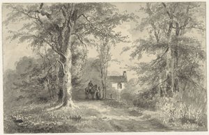 Avenue Between Trees with Rider and Woman by Frans Breuhaus de Groot
