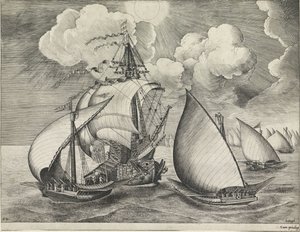 A Fleet of Armed Galleys Accompanied by a Warship (Sailing Ships) by Frans Huys