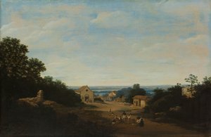 Brazilian Landscape with the Village of Igaraçu. To the Left the Church of Sts Cosmas and Damian by Frans Post
