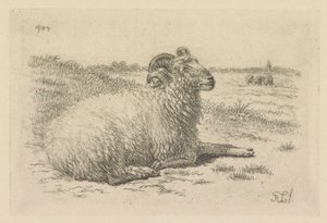 Lying Ram in a Meadow by Frans Lebret