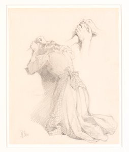 A Page with Five Pencil Sketches. Female Figures. Study of Hands. by Frans Schwartz