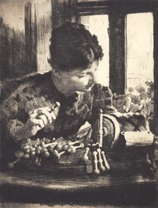 Lace maker by the window by Frans Schwartz