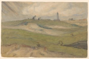 Dune Landscape with Lighthouse and Net Menders