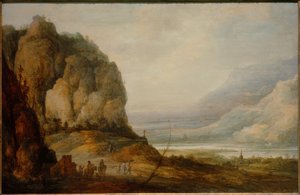 River Valley with Town and Mountains