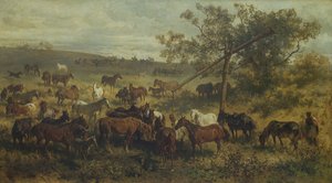 Horses at a Trough by Franz Adam